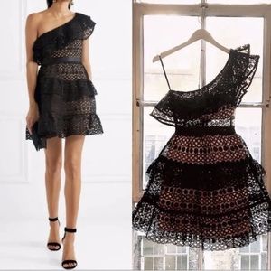 self portrait black lace one-shoulder dress, size 2